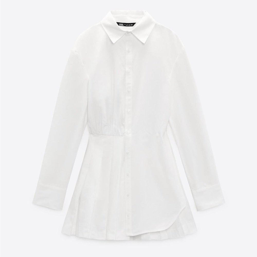 Zara Crisp White Pleated Shirt